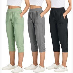 3 Pack Ribbed Capri Jogger Sweatpants High Waisted Yoga Workout Lounge Pants